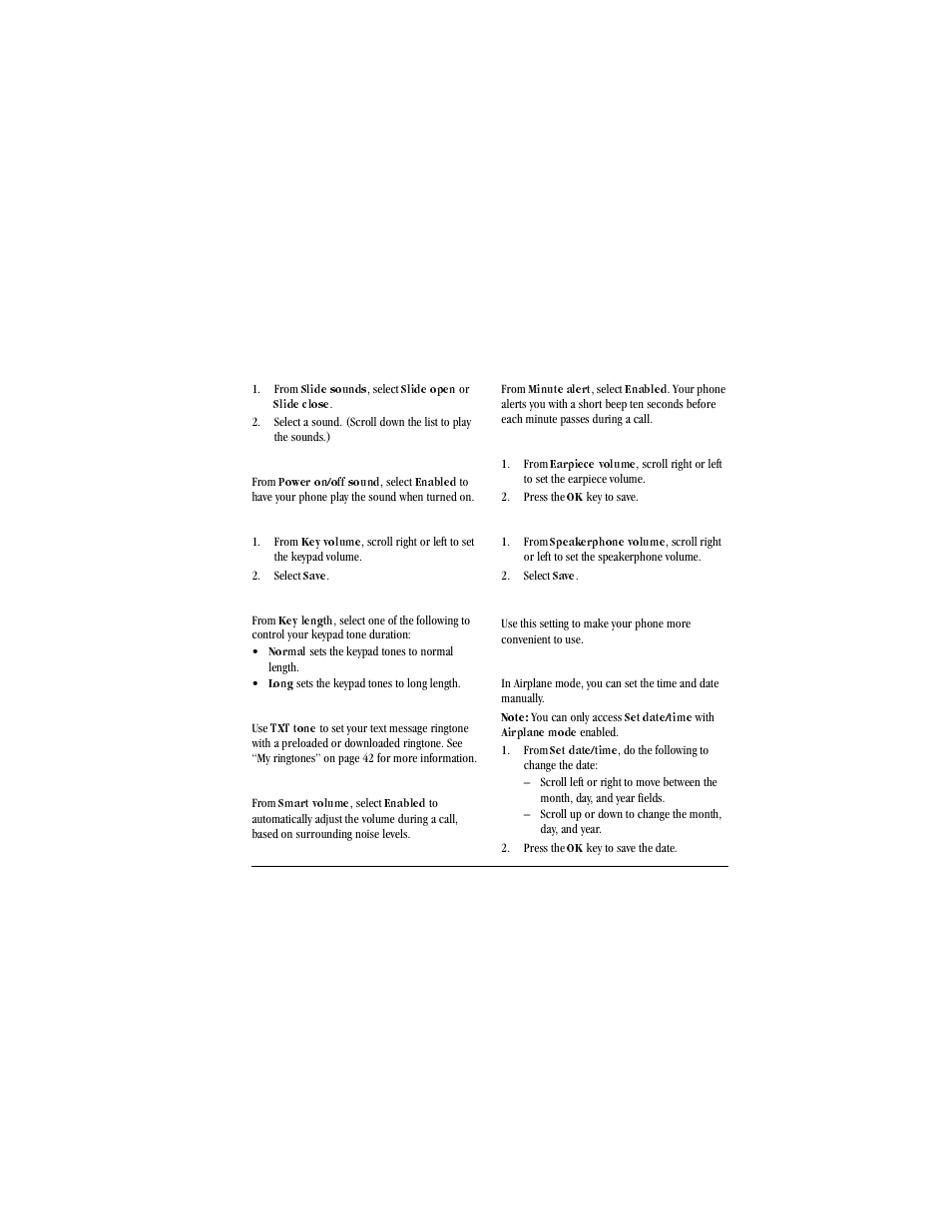 Set slide sounds, From, Slide sounds | Slide open, Slide close, Set power on/off sounds, Power on/off sound, Enabled, Set key volume, Key volume | Kyocera X-tc M2000 User Manual | Page 69 / 90