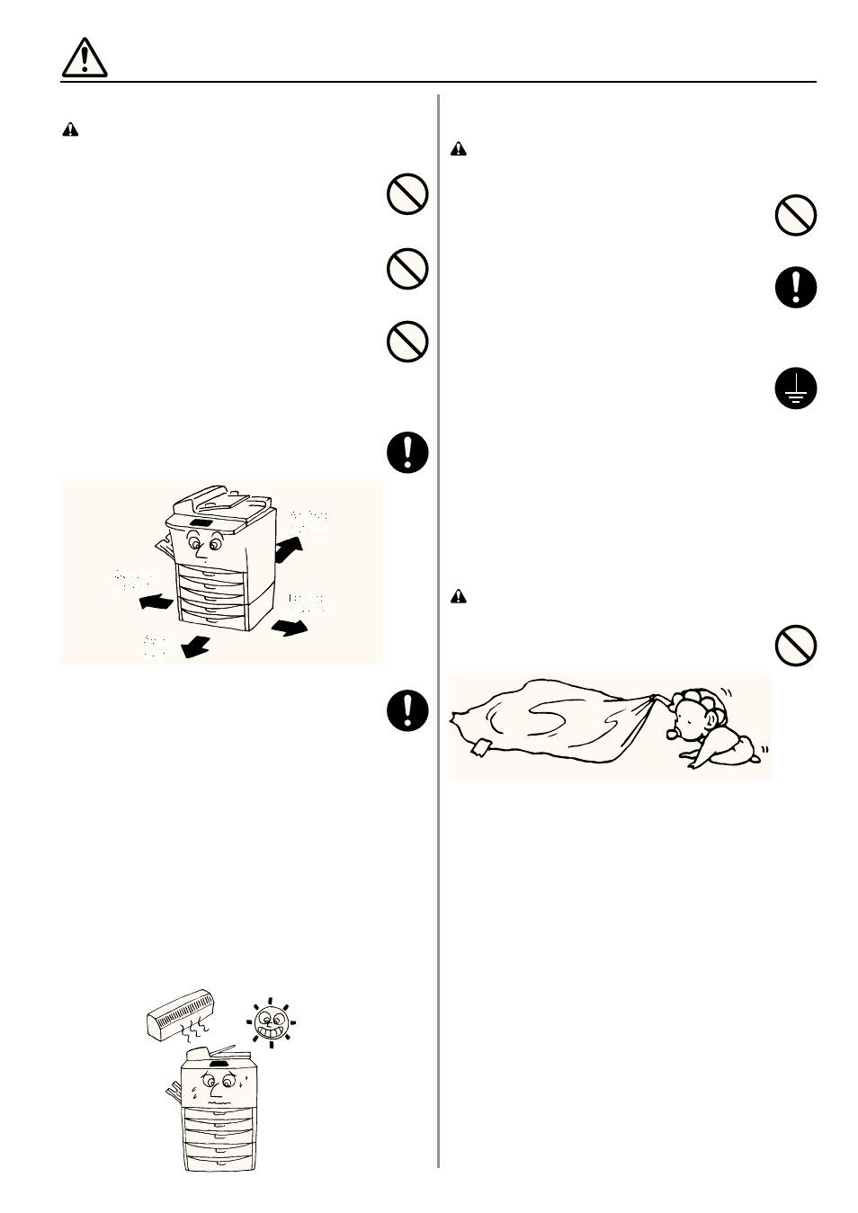 Precautions d'installation, Alimentation électrique/mise à la terre du copieur, Environnement | Manipulation des sacs en plastique | Kyocera 4230 User Manual | Page 13 / 226