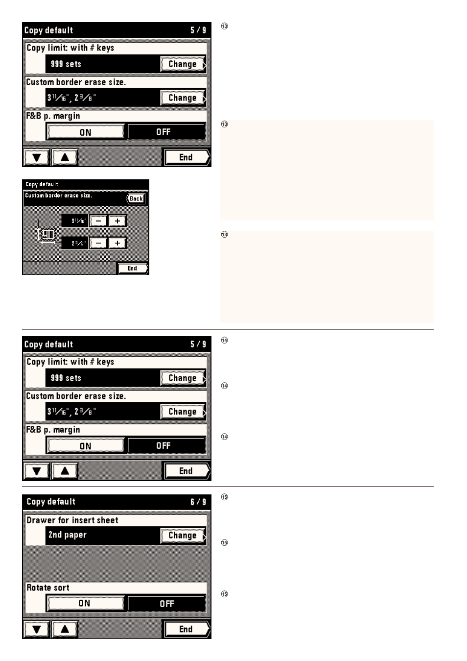 13 custom border erase size, 14 f&b p. margin, 15 drawer for insert sheet | Kyocera 4230 User Manual | Page 150 / 226