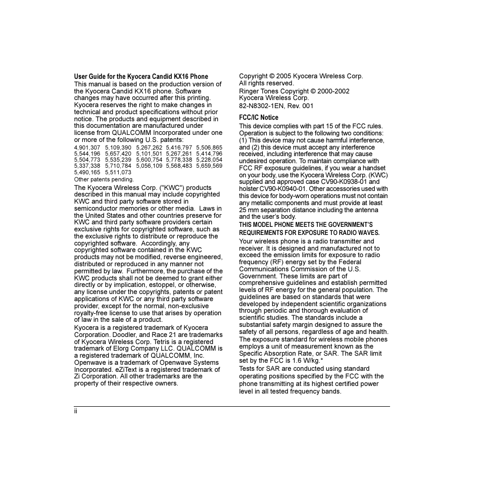Kyocera Candid KX16 User Manual | Page 2 / 64