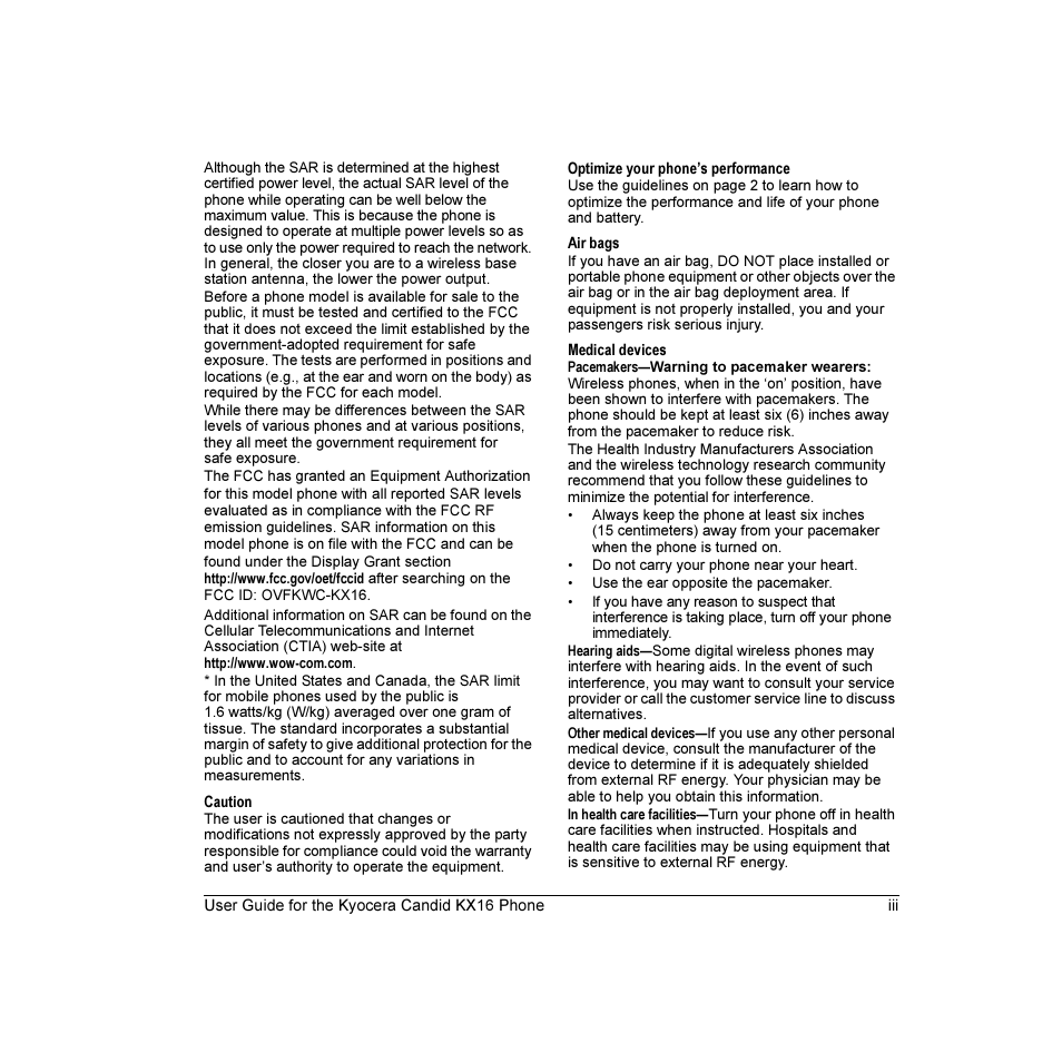 Kyocera Candid KX16 User Manual | Page 3 / 64