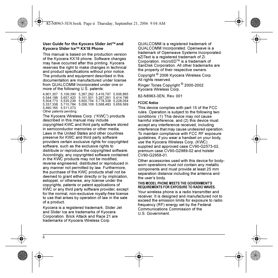 Kyocera SLIDER JET KX18 User Manual | Page 2 / 80