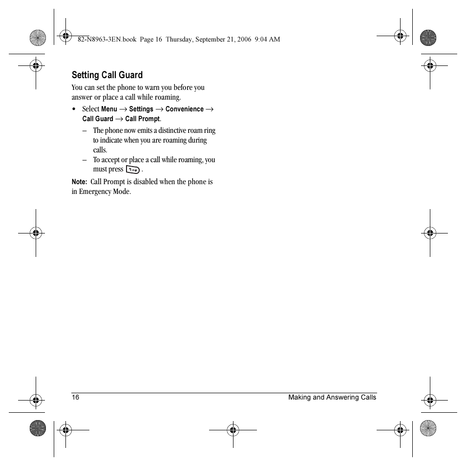 Setting call guard | Kyocera SLIDER JET KX18 User Manual | Page 22 / 80