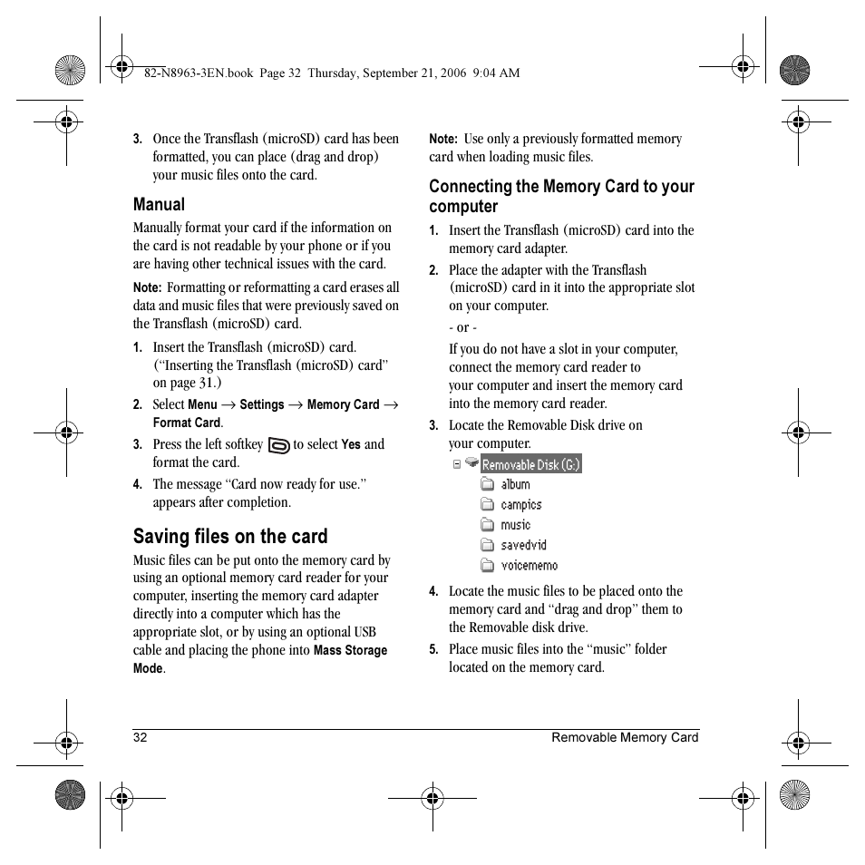 Saving files on the card, Manual | Kyocera SLIDER JET KX18 User Manual | Page 38 / 80