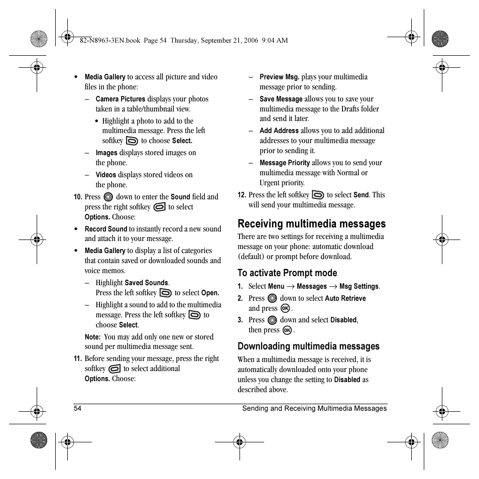 Receiving multimedia messages, Downloading multimedia messages | Kyocera SLIDER JET KX18 User Manual | Page 60 / 80