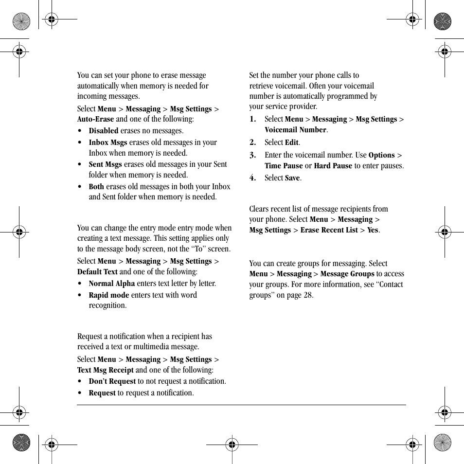 Message groups | Kyocera S2410 User Manual | Page 31 / 72