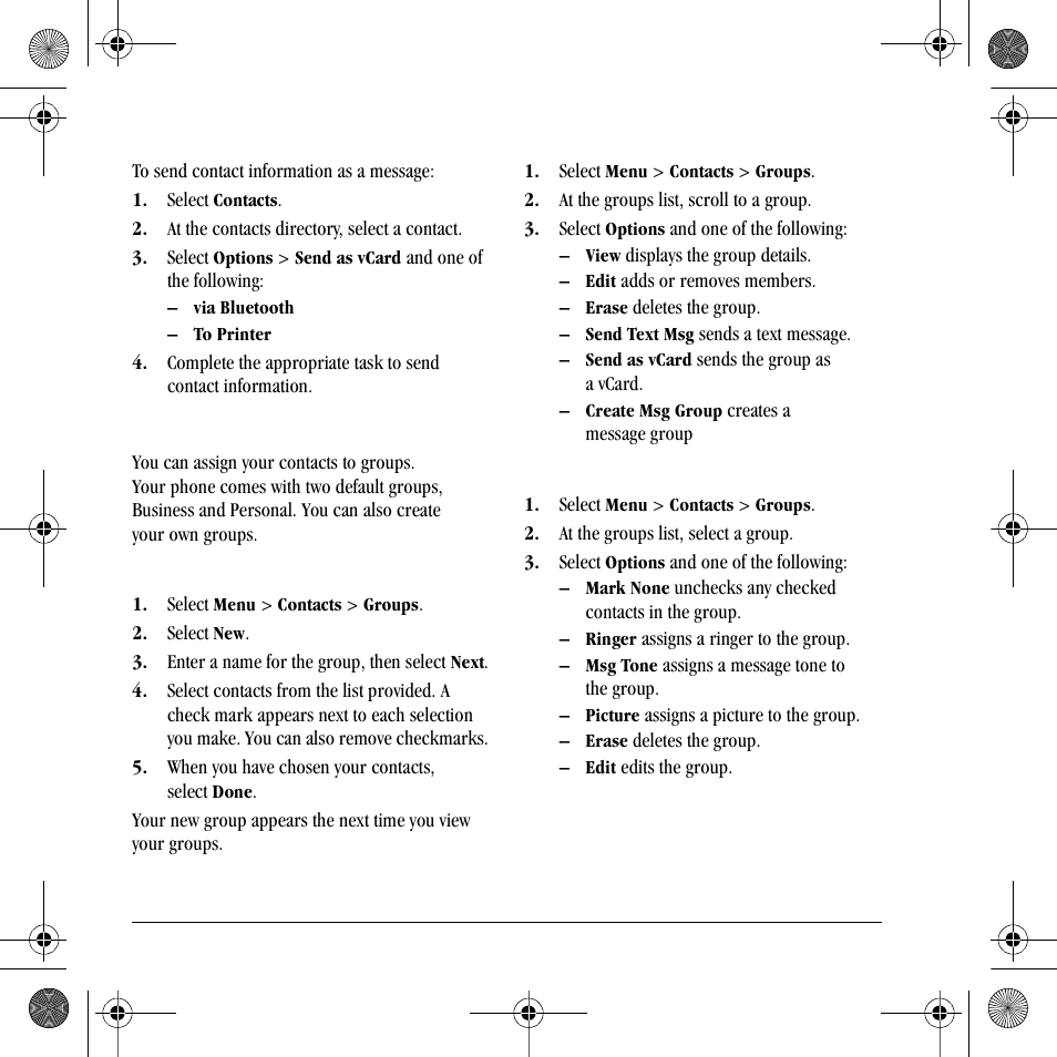 Contact groups | Kyocera S2410 User Manual | Page 36 / 72