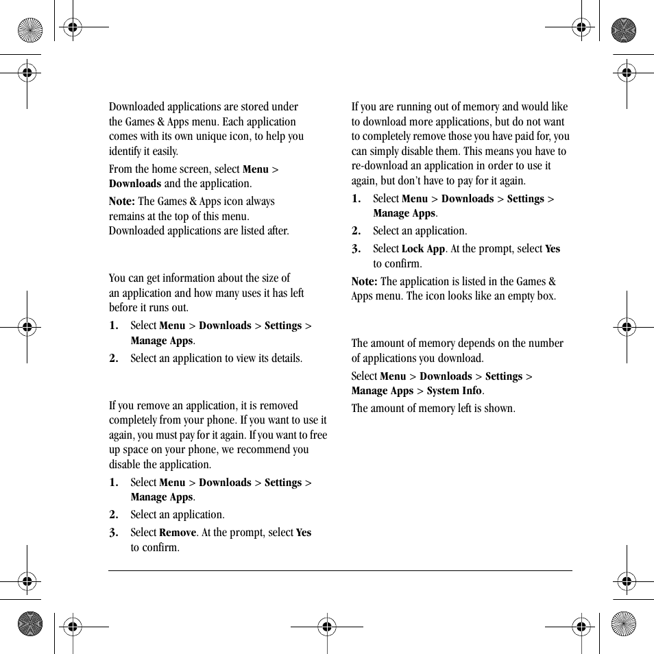 Open an application, View application details, Remove an application | Disable an application | Kyocera S2410 User Manual | Page 41 / 72