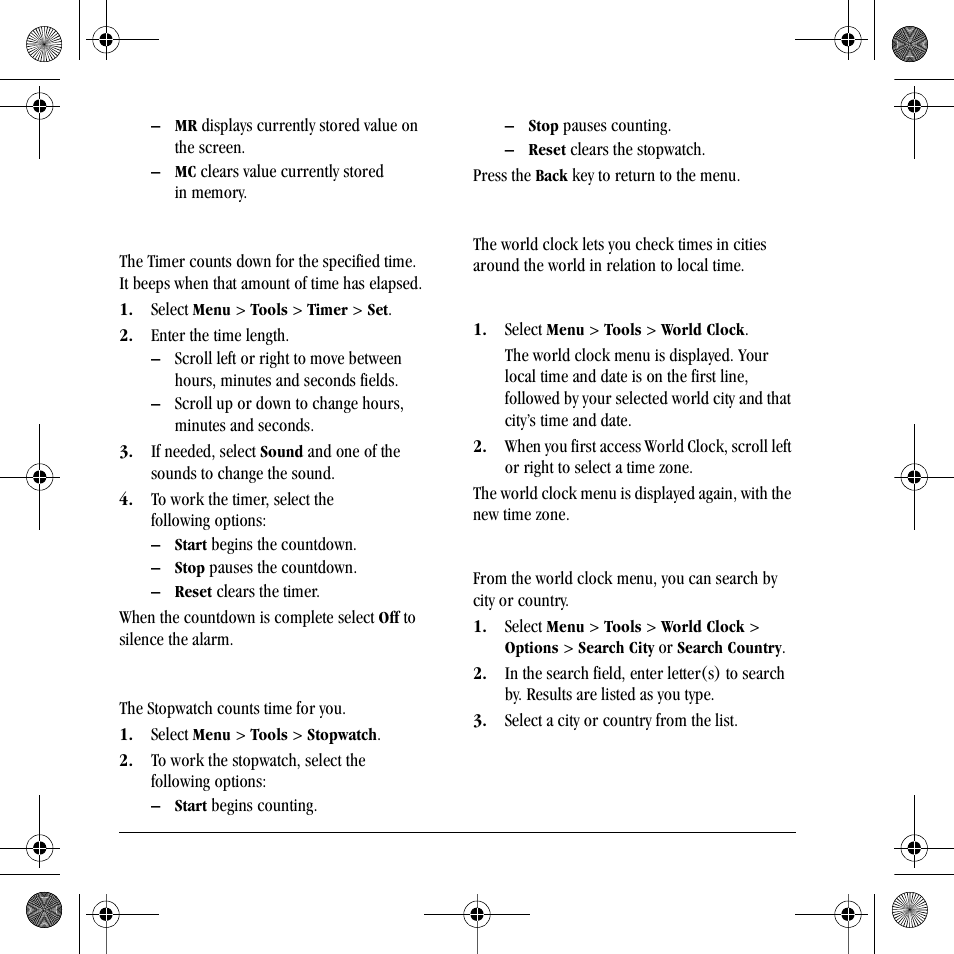 Timer, Stopwatch, World clock | Kyocera S2410 User Manual | Page 46 / 72