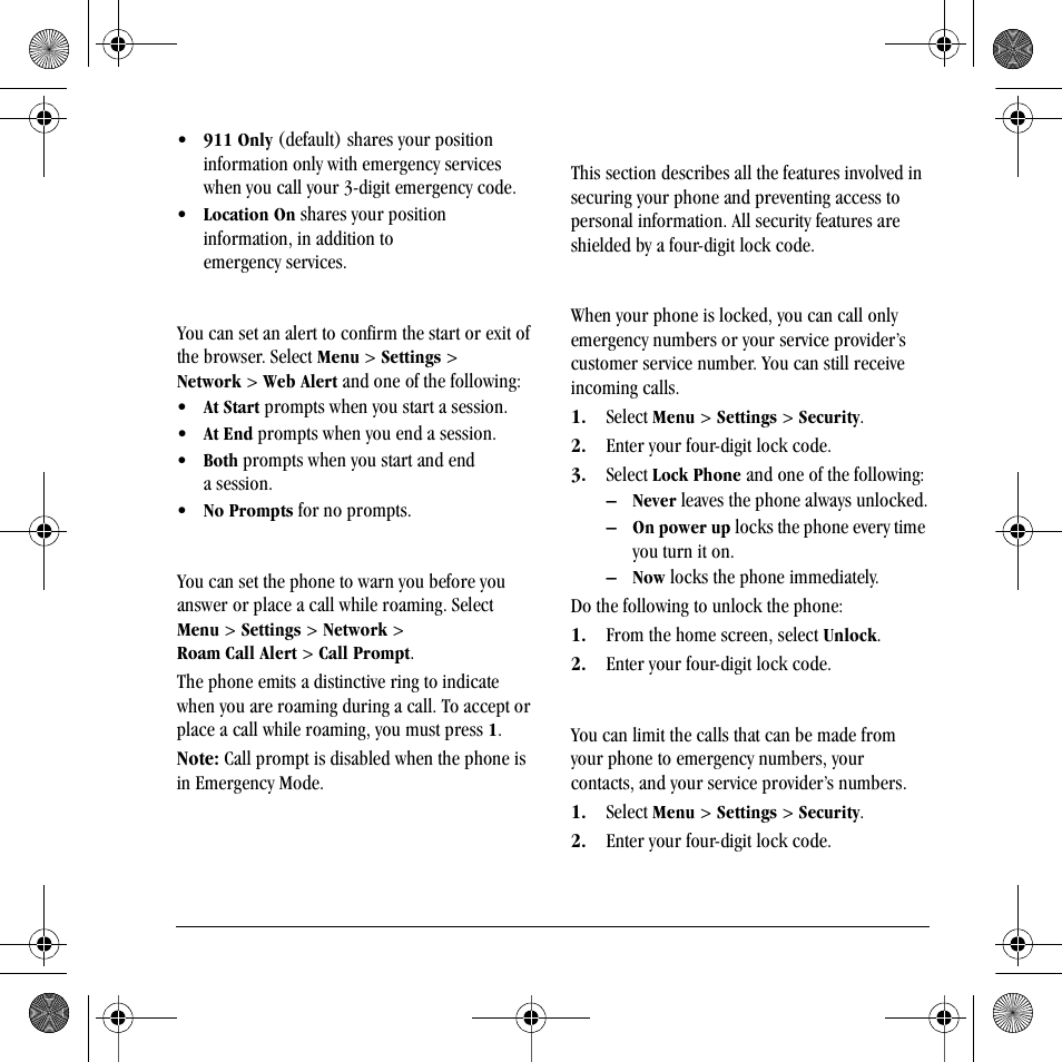 Security | Kyocera S2410 User Manual | Page 61 / 72