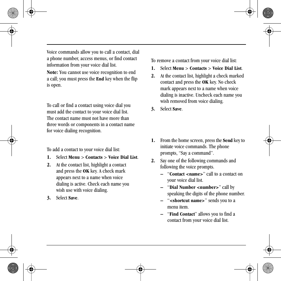 13 voice commands, Voice dial list, Voice commands | Kyocera S2410 User Manual | Page 63 / 72