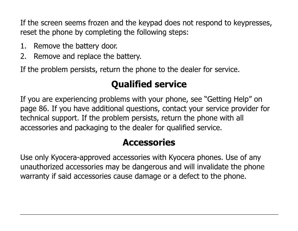 Qualified service, Accessories | Kyocera 1135 User Manual | Page 11 / 104