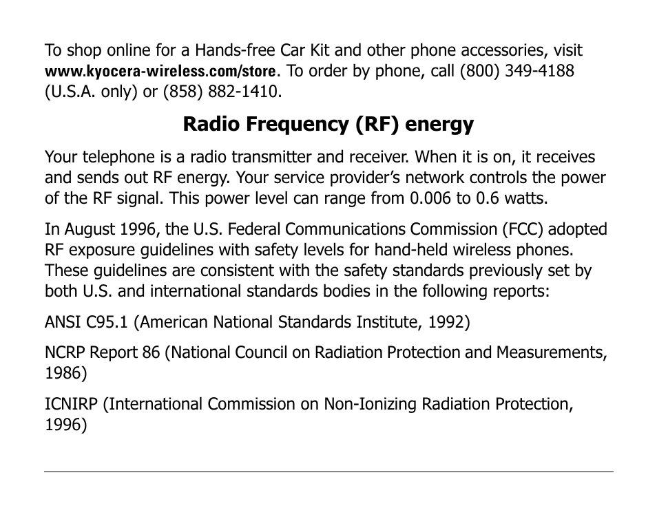 Radio frequency (rf) energy | Kyocera 1135 User Manual | Page 12 / 104