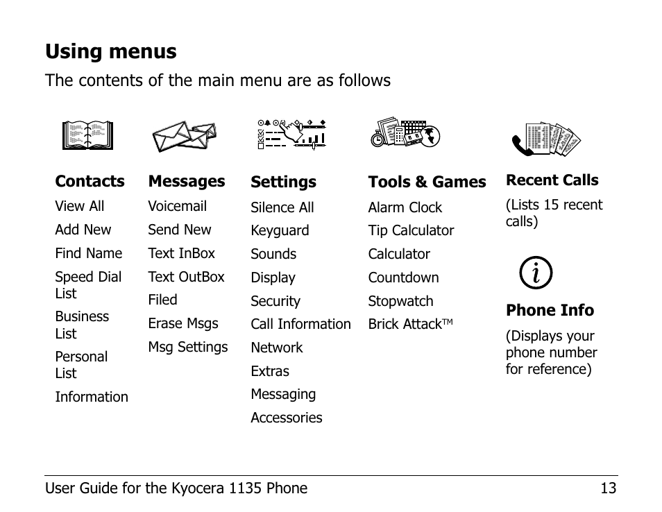 Using menus | Kyocera 1135 User Manual | Page 31 / 104