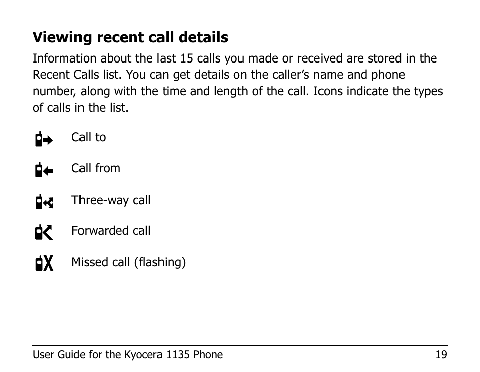 Viewing recent call details | Kyocera 1135 User Manual | Page 37 / 104