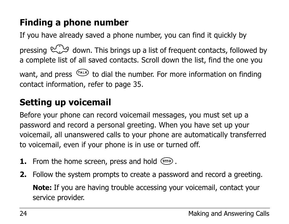 Finding a phone number, Setting up voicemail | Kyocera 1135 User Manual | Page 42 / 104