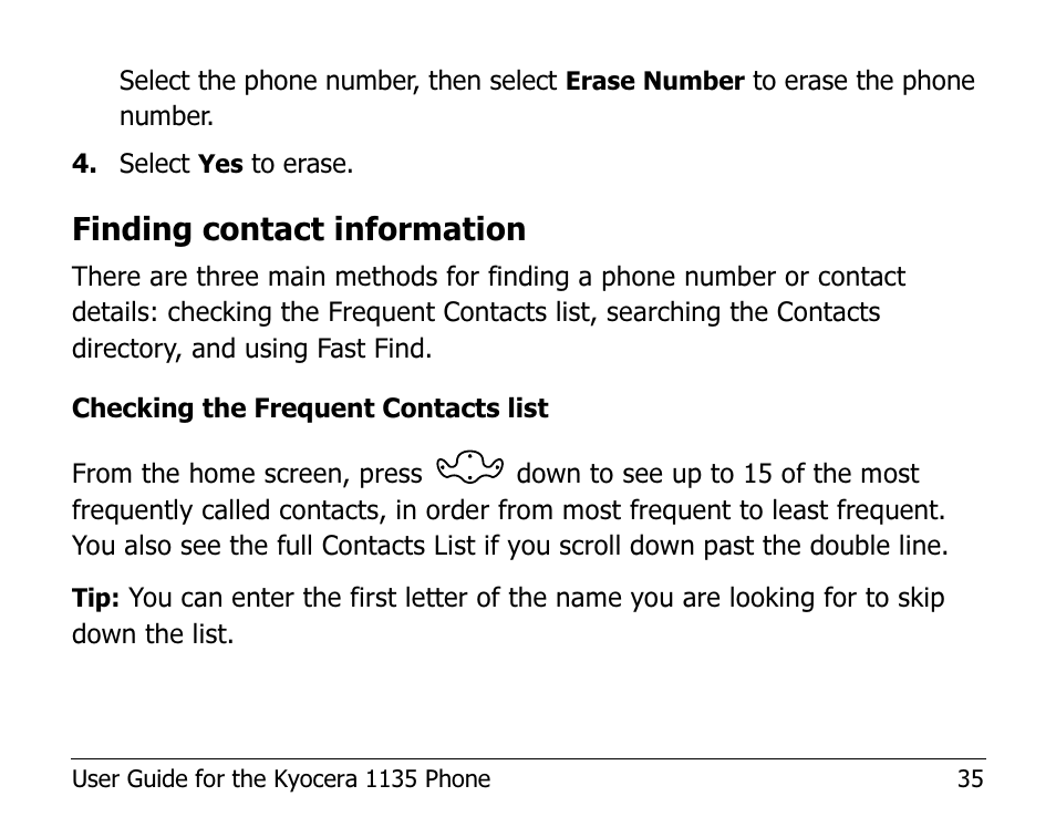 Finding contact information | Kyocera 1135 User Manual | Page 53 / 104