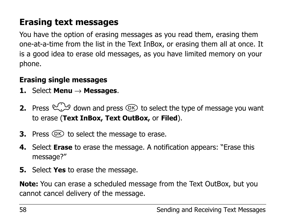 Erasing text messages | Kyocera 1135 User Manual | Page 76 / 104