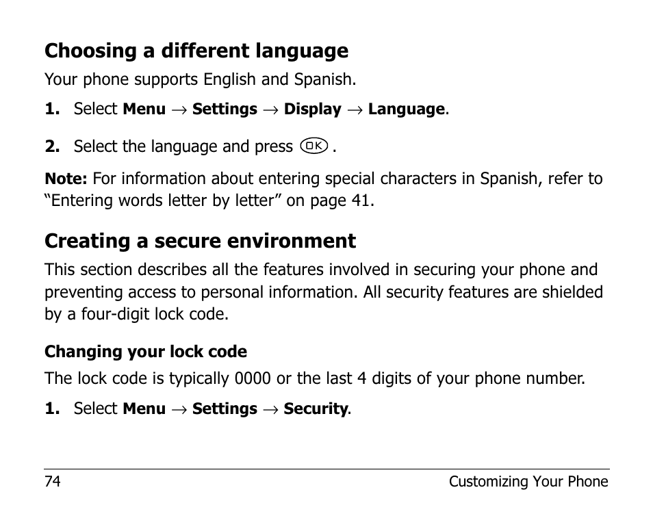 Choosing a different language, Creating a secure environment | Kyocera 1135 User Manual | Page 92 / 104