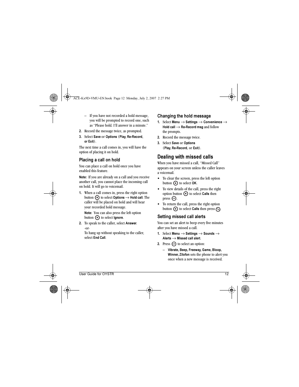 Dealing with missed calls | Kyocera OYSTR KX9 User Manual | Page 19 / 64
