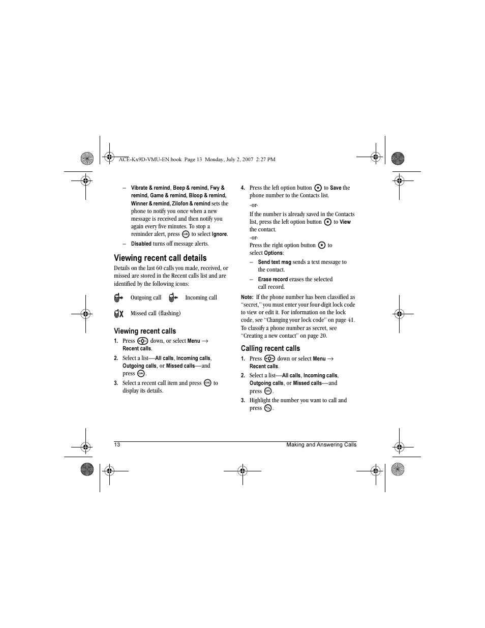 Viewing recent call details | Kyocera OYSTR KX9 User Manual | Page 20 / 64