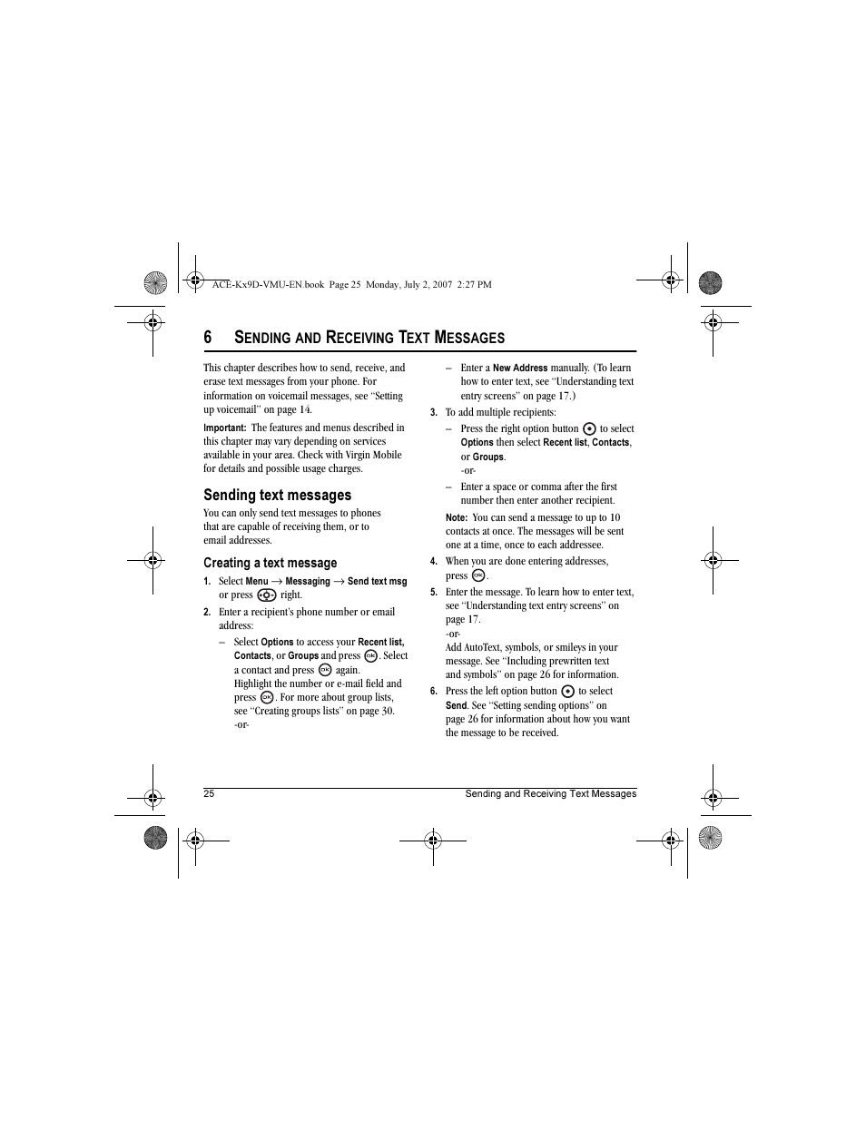 Sending text messages | Kyocera OYSTR KX9 User Manual | Page 32 / 64