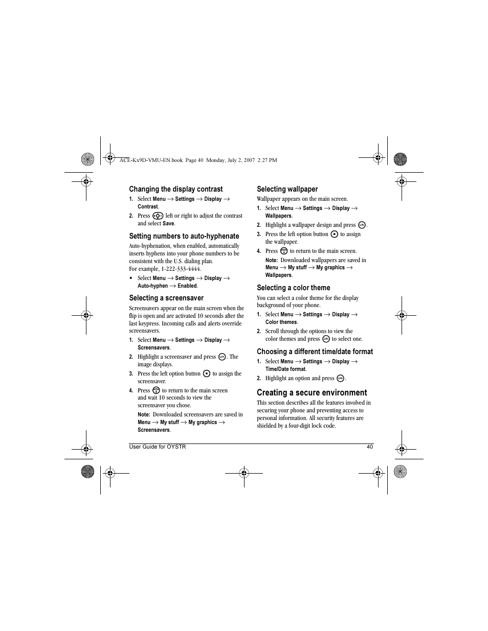 Creating a secure environment | Kyocera OYSTR KX9 User Manual | Page 47 / 64