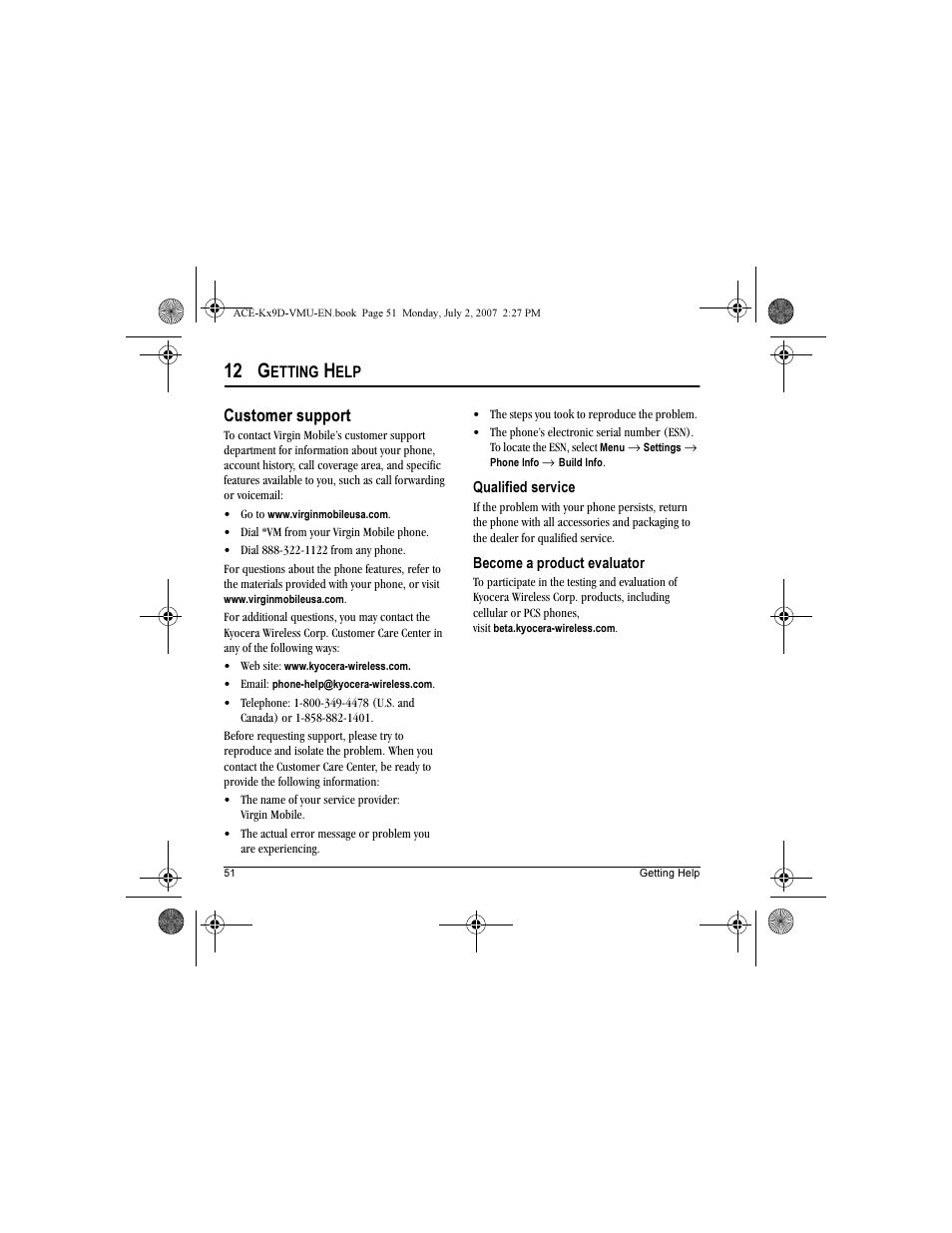 12 g, Customer support | Kyocera OYSTR KX9 User Manual | Page 58 / 64