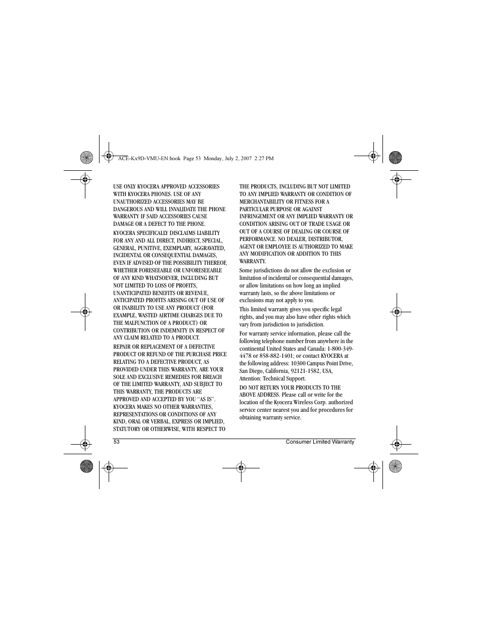 Kyocera OYSTR KX9 User Manual | Page 60 / 64