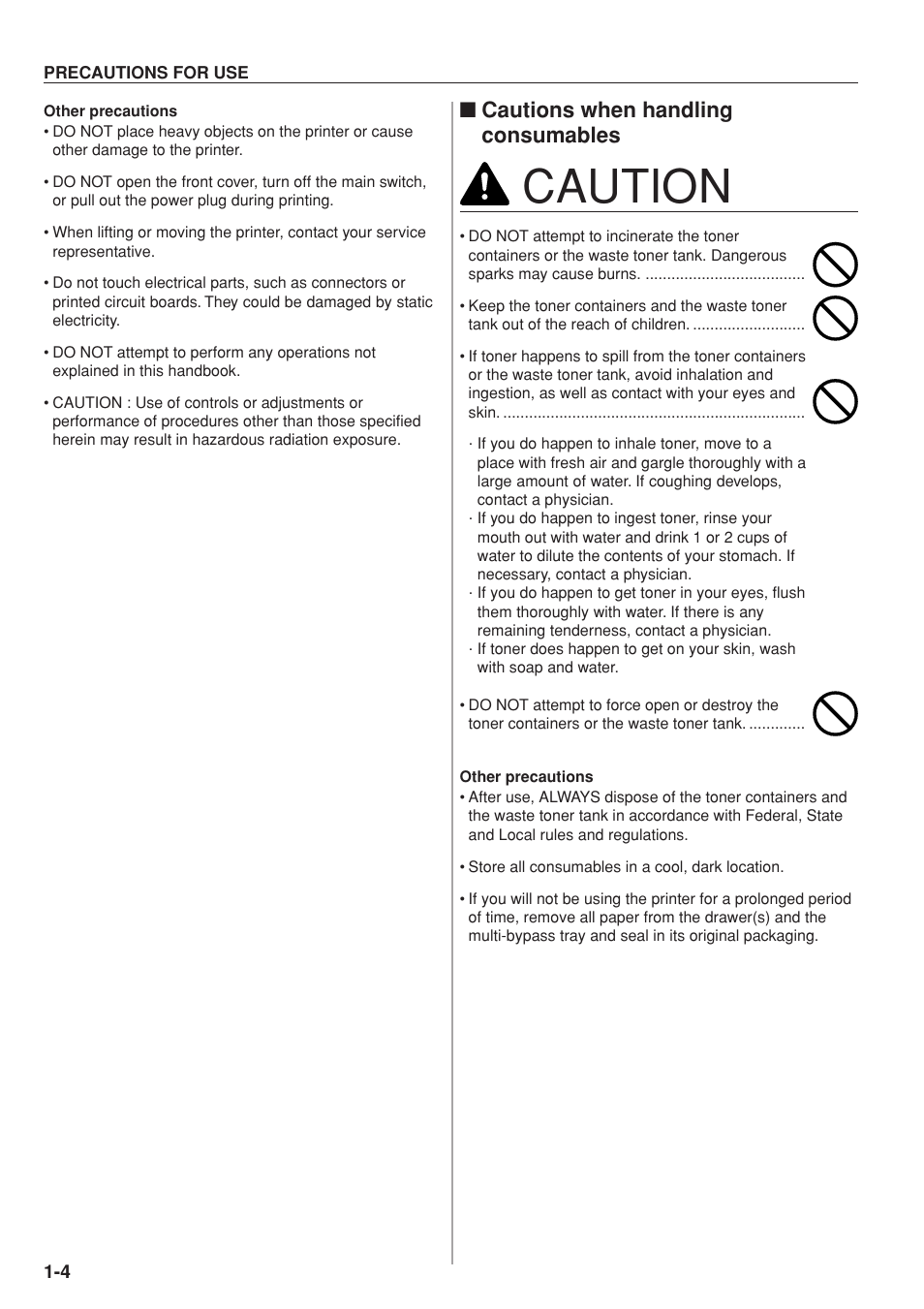 Caution, Cautions when handling consumables | Kyocera KM-P4845w User Manual | Page 12 / 68