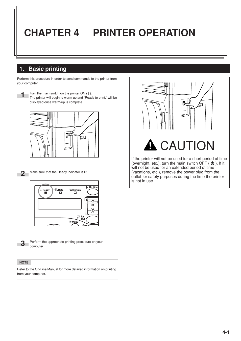 Caution, Chapter 4 printer operation | Kyocera KM-P4845w User Manual | Page 29 / 68