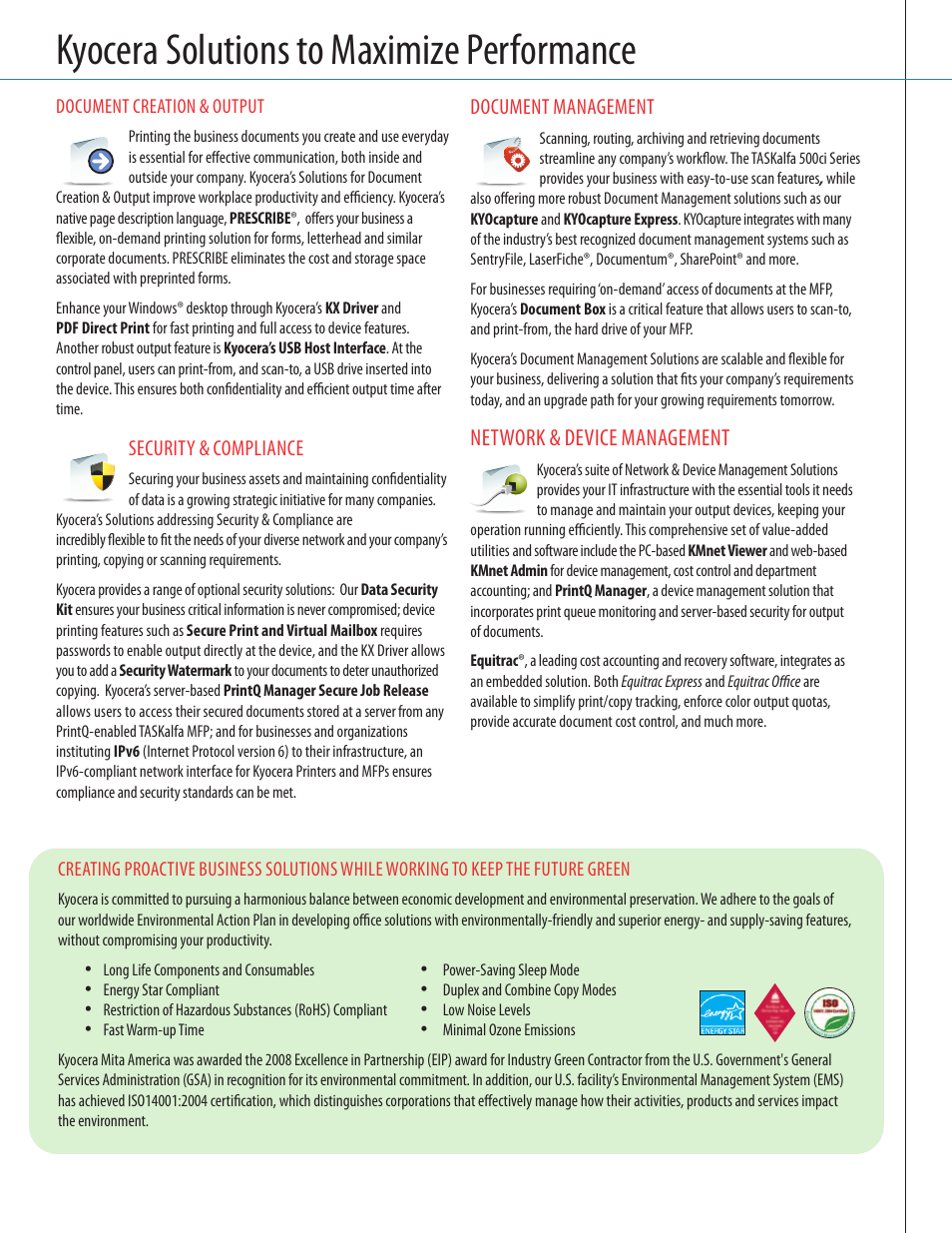 Kyocera solutions to maximize performance | Kyocera TASKalfa 500ci Series User Manual | Page 7 / 8