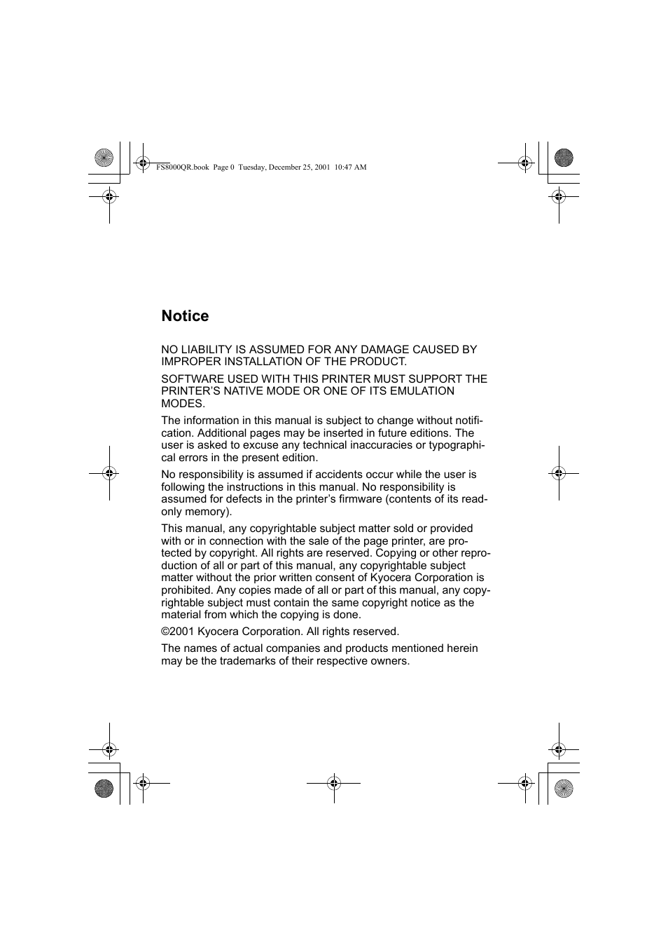 Notice | Kyocera Mita FS-8000CD User Manual | Page 2 / 44