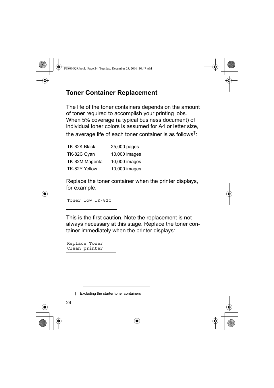 Toner container replacement | Kyocera Mita FS-8000CD User Manual | Page 26 / 44