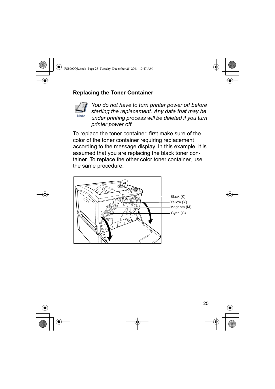 Replacing the toner container | Kyocera Mita FS-8000CD User Manual | Page 27 / 44