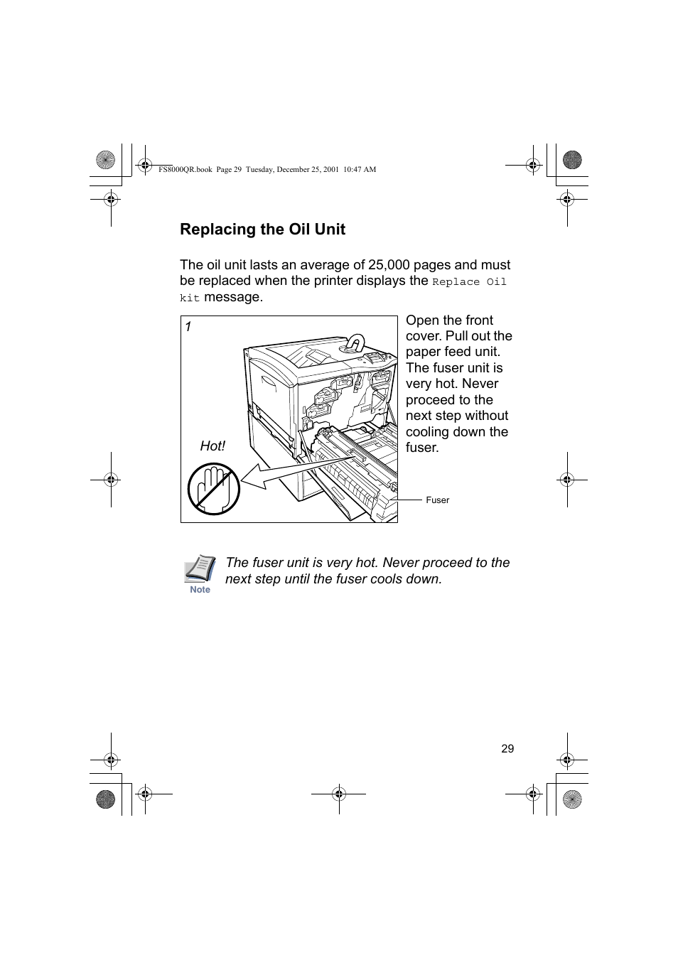 Replacing the oil unit | Kyocera Mita FS-8000CD User Manual | Page 31 / 44