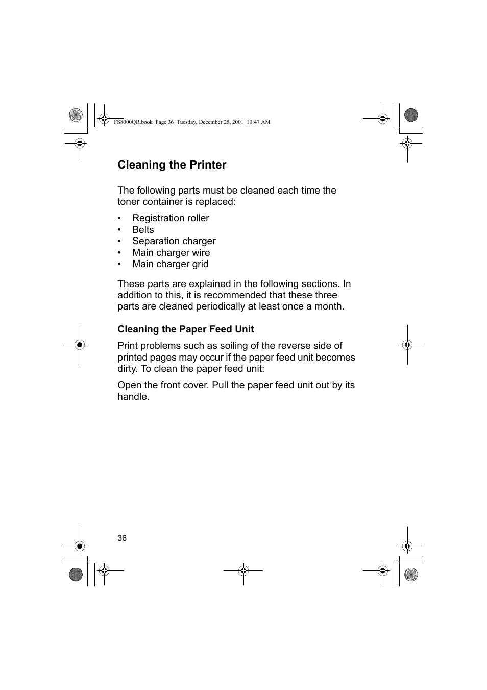 Cleaning the printer | Kyocera Mita FS-8000CD User Manual | Page 38 / 44