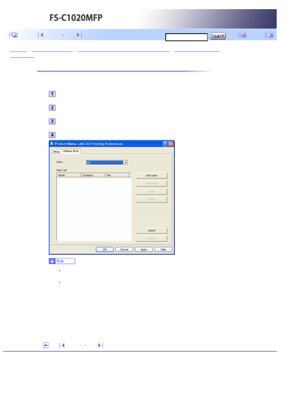 Opening the lan-fax address book, Next | Kyocera FS-C1020MFP User Manual | Page 270 / 477