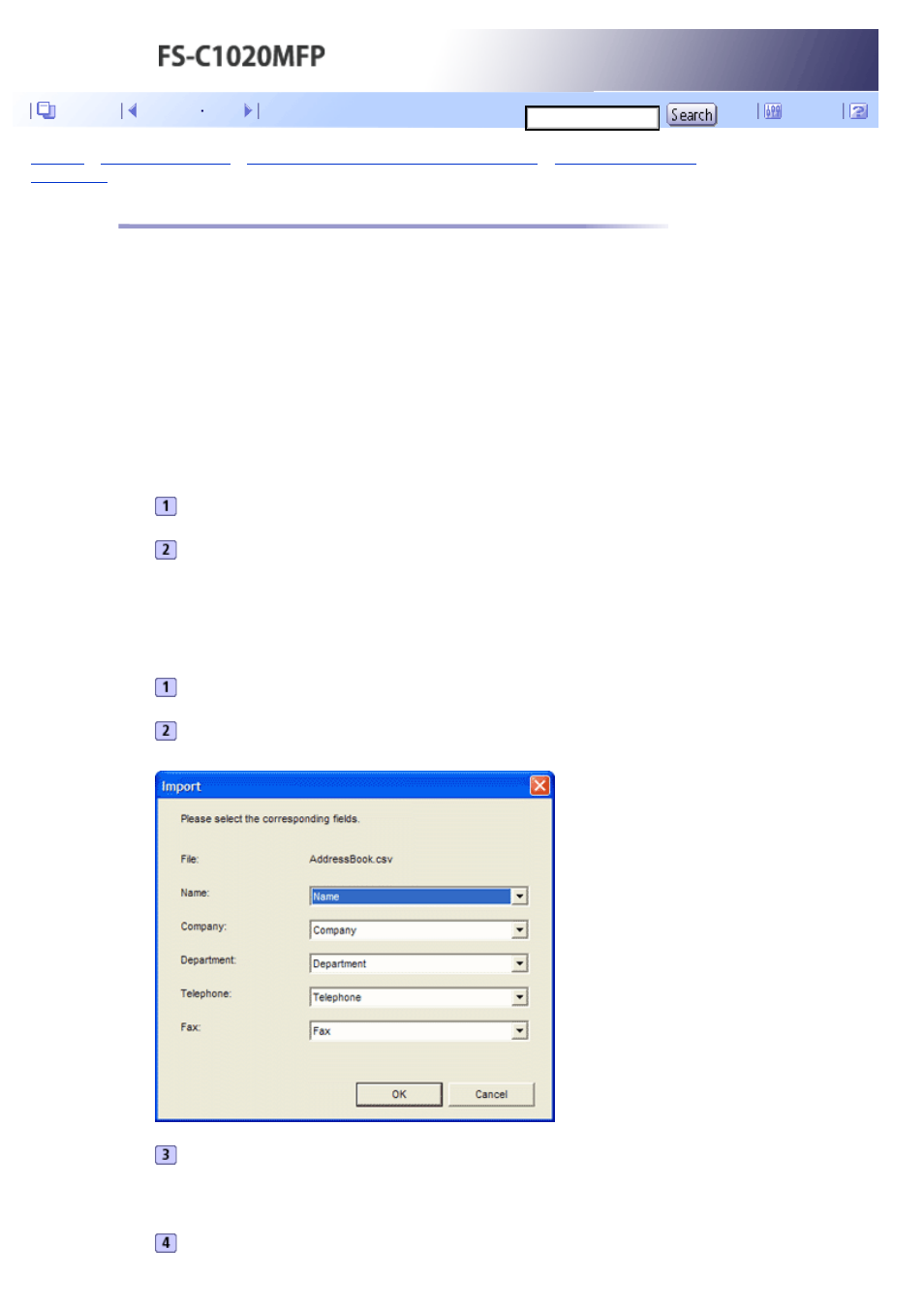 Exporting/importing lan-fax address book data, Next | Kyocera FS-C1020MFP User Manual | Page 277 / 477