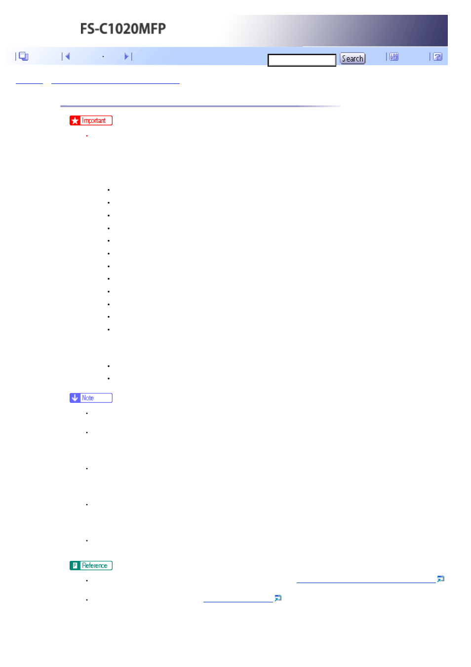 Using web browser, For details about using web browser, see, Next | Displaying the machine's status or settings, Configuring the machine's settings, Printing reports, Registering scan and fax destinations, Configuring the user restriction settings, Configuring network settings, Configuring the machine's date and time | Kyocera FS-C1020MFP User Manual | Page 356 / 477