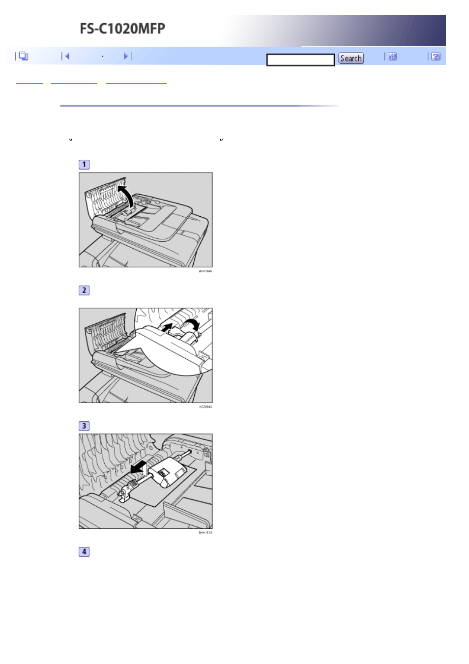Removing scanning jams, Jams in the adf, see, Next | Kyocera FS-C1020MFP User Manual | Page 409 / 477