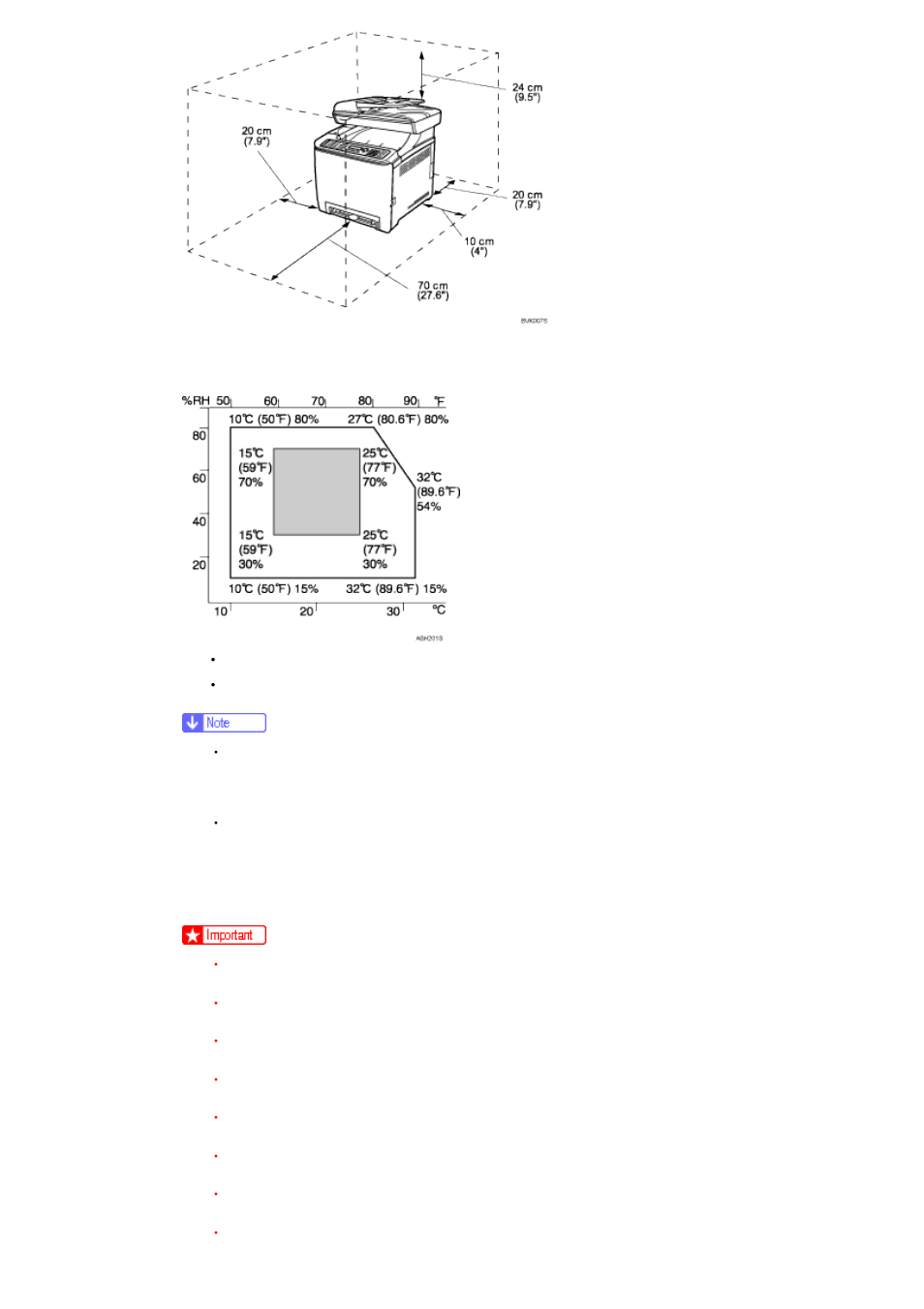 White area: permissible range, Gray area: recommended range, Environments to avoid | Kyocera FS-C1020MFP User Manual | Page 71 / 477