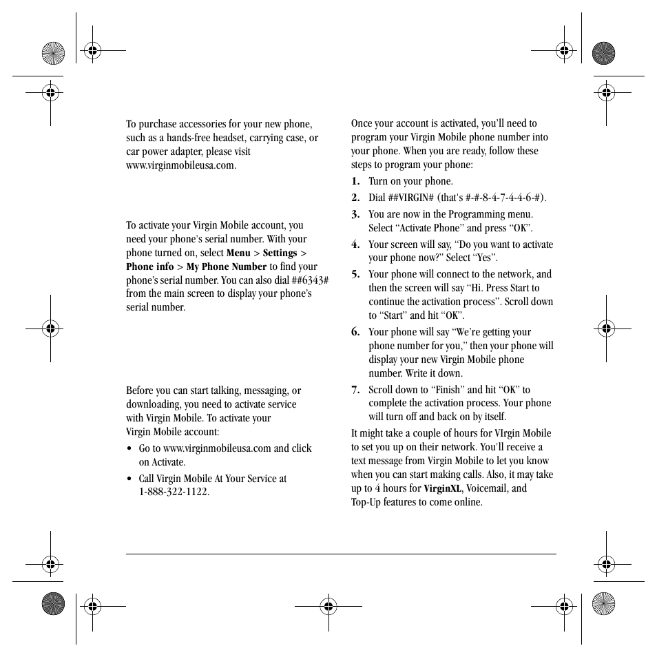 Purchasing accessories, Finding your phone’s serial number, Phone activation | Kyocera TNT VMS200 User Manual | Page 11 / 64