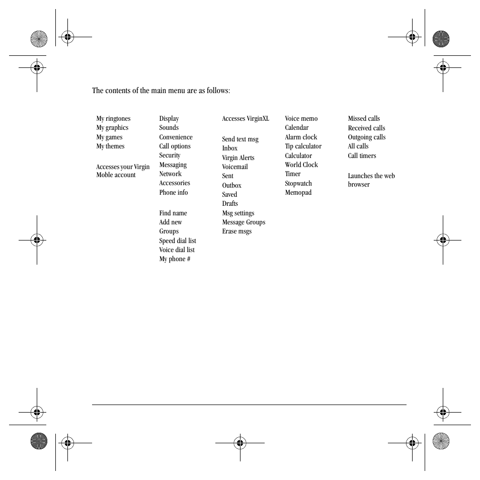 Main menu | Kyocera TNT VMS200 User Manual | Page 15 / 64