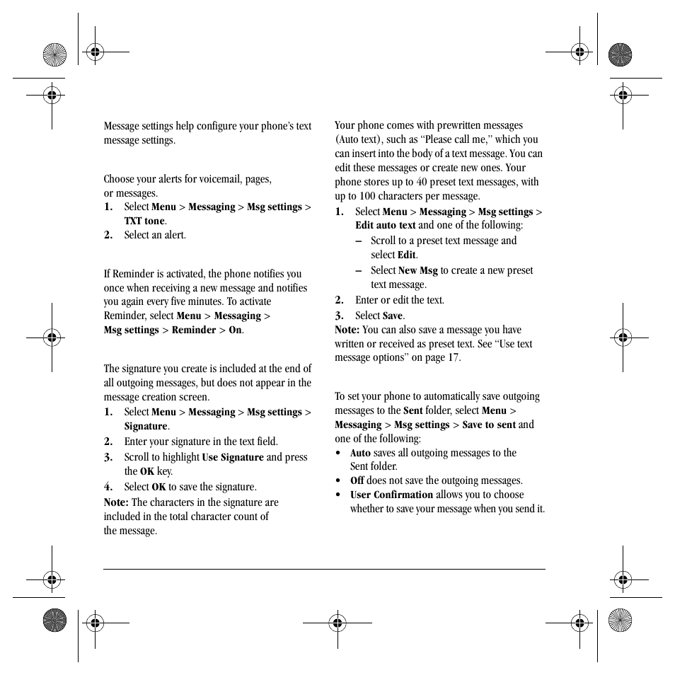 Message settings | Kyocera TNT VMS200 User Manual | Page 28 / 64