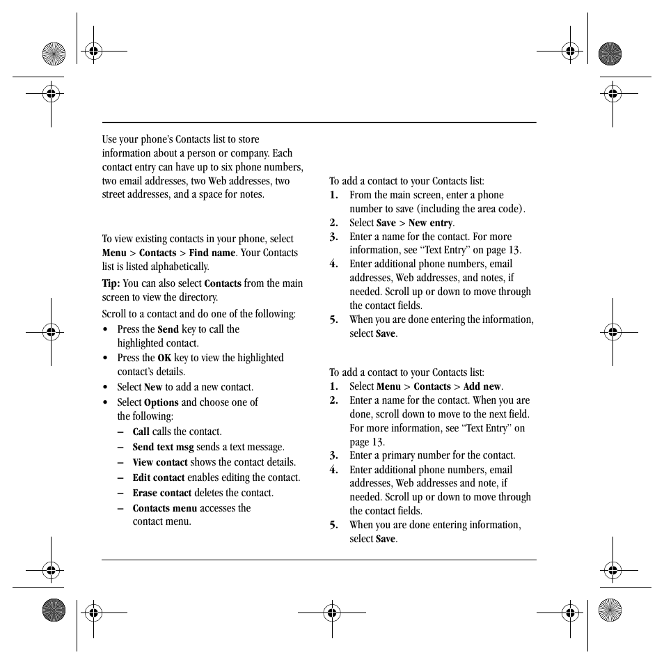 Viewing contacts list, Adding contacts, Ontacts | Kyocera TNT VMS200 User Manual | Page 30 / 64