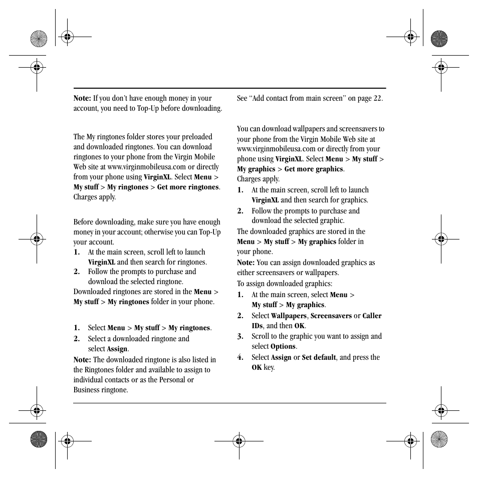10 m, My ringtones, My graphics | Stuff | Kyocera TNT VMS200 User Manual | Page 38 / 64