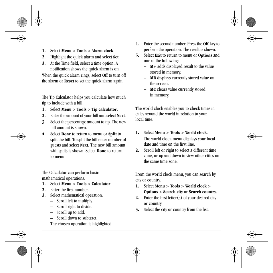 Tip calculator, Calculator, World clock | Kyocera TNT VMS200 User Manual | Page 42 / 64