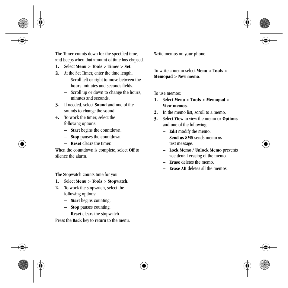 Timer, Stopwatch | Kyocera TNT VMS200 User Manual | Page 43 / 64
