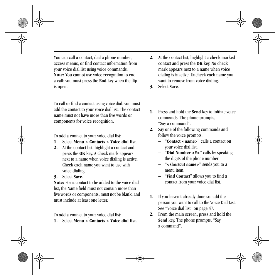 13 v, Voice dial list, Voice commands | Oice, Ommands | Kyocera TNT VMS200 User Manual | Page 55 / 64